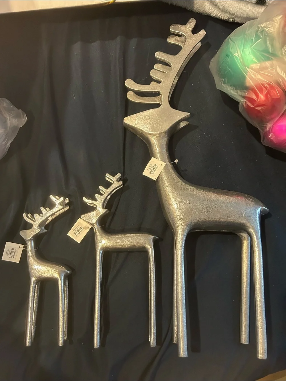 Crate&Barrel Silver Metallic Reindeer Holiday Figurines - Set of 3 NEW